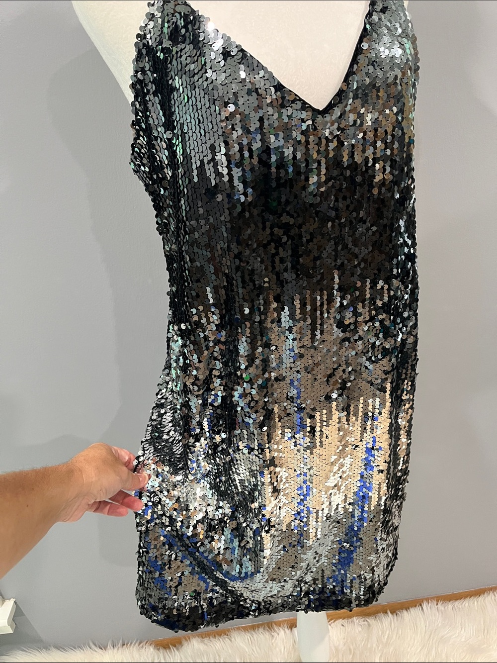 Express Black Sequin Mini Dress with Spaghetti Straps